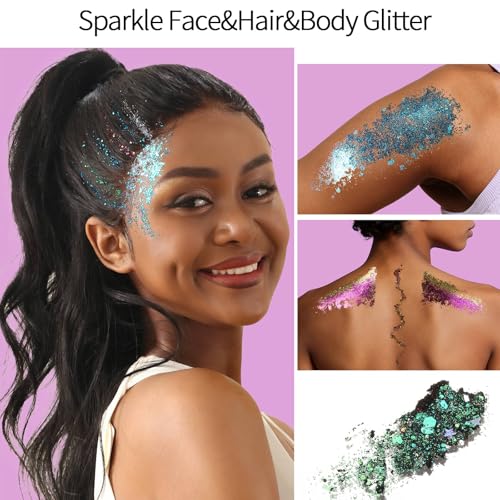 FANDAMEI 40 Colors Face Glitter, Face Paint Glitter Gel - Face Glitter for Women Girls, No Glue Needed, Multi-Purpose Glit...