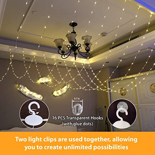 HXWEIYE 300LED Fairy Curtain Lights, 9.8x9.8Ft USB Plug-in 8 Modes Christmas String Hanging Lights with Remote for Bedroom...