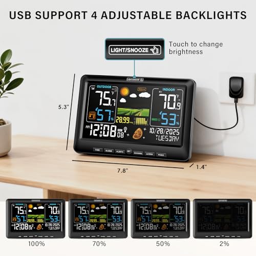 BluSon Weather Station Wireless Indoor Outdoor Thermometer, Color Display Digital Temperature Humidity Monitor with Atomic...