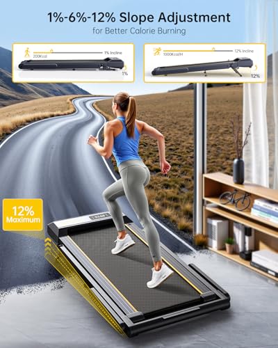 TOPUTURE Walking Pad Treadmill with 12% Incline, 4 in 1 Folding Treadmill for Home/Office with Handle Bar, 2.5HP Under Des...