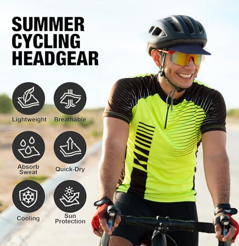 MELASA Cycling Cap, Cooling Skull Cap Helmet Liner with Sun Visor, Sun Protection Running Bike Cap for Men Women Under Helmet