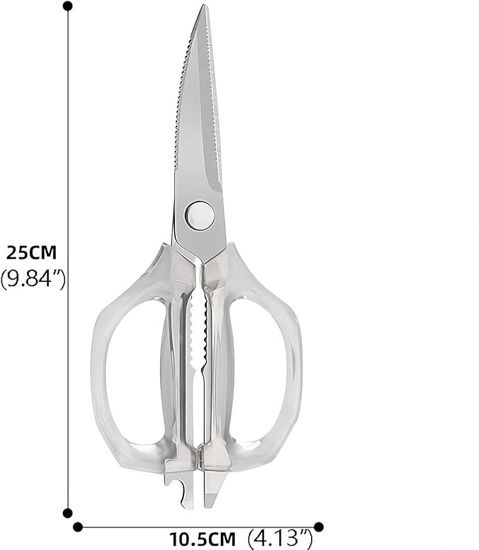 Jasni Transparent Handle Stainless Steel Sharp Powerful Kitchen Scissors Multi-Purpose Heavy Duty Food Scissors Kitchen Shears Chicken Poultry bone fish scales (White handle White blade)