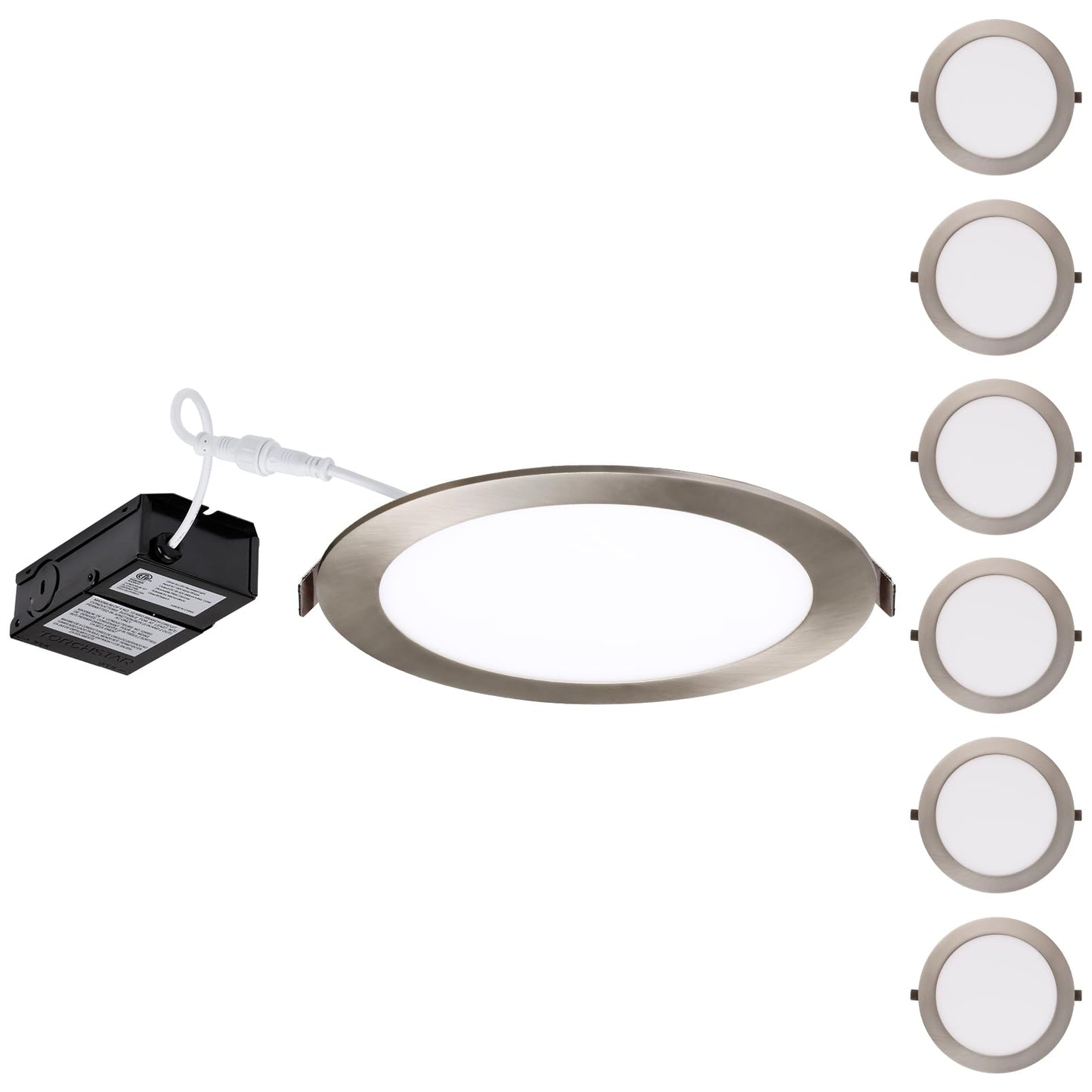 TORCHSTAR E-Lite Series 8 Inch Slim Recessed Lighting, 18W Dimmable, Daylight 5000K, Satin Nickel, Model XO1JDL-8D