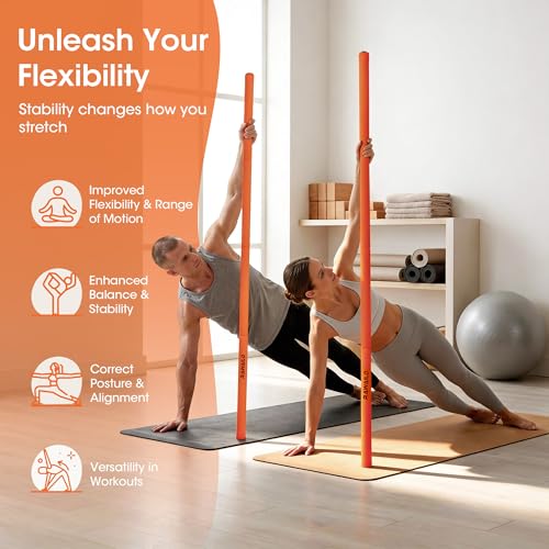 RAWAILD Yoga Stick, Upgraded 5ft Sturdy Steel Mobility Stick, Adjustable Exercise Equipment for Stretching, Flexibility & ...