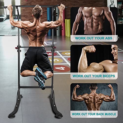 Adjustable Power Tower Pull Up Bar Dip Station, Free Standing Pull Up Rack Dip Station for Home Gym, 400LBS Capacity Heigh...
