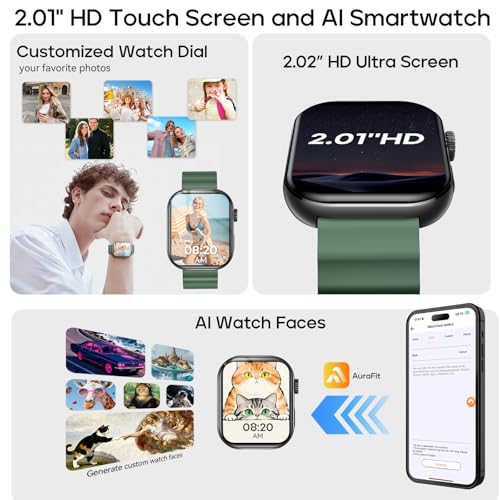 AURAFIT AI Smart Watch with ChatGPT Bluetooth Calling, App AI Dial 2.01" Fitness Tracker, 100+ Modes, Heart Rate Sleep Cal...