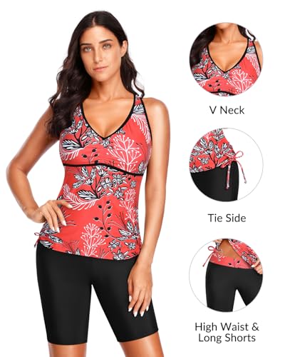 Yonique Women Two Piece Tankini Swimsuits with Shorts Athletic Bathing Suit with Swim Shorts Racerback Swimwear