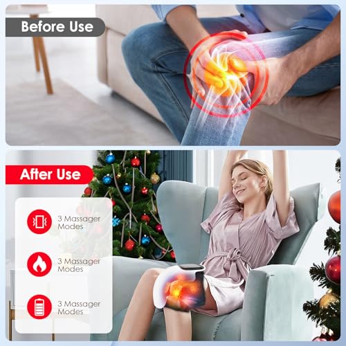 Pokytcox Knee Massager, Large LED Screen, Adjustable Temperature,Cordless Knee Massager with Heat and Vibration, Portable ...