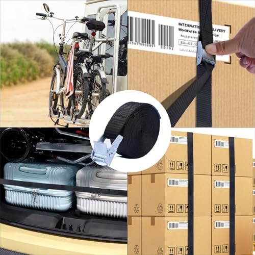 Lashing Straps,1" x 10Ft Adjustable Cam Buckle Tie Down Cinch Strap for Packing Black 4 Pack,Packing Straps Heavy-Duty for...