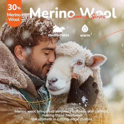 Merino Wool Fingerless Gloves for Men Women Half Finger Gloves Thermal Soft Knit Liner for Hunting Fishing Hiking
