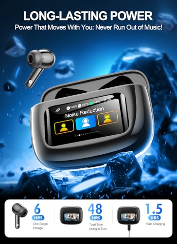 JGUG Wireless Earbuds Bluetooth 6.0 Headphones, Ear Buds with ANC Noise Cancelling, ENC Clear Calls, Touchscreen LED Displ...