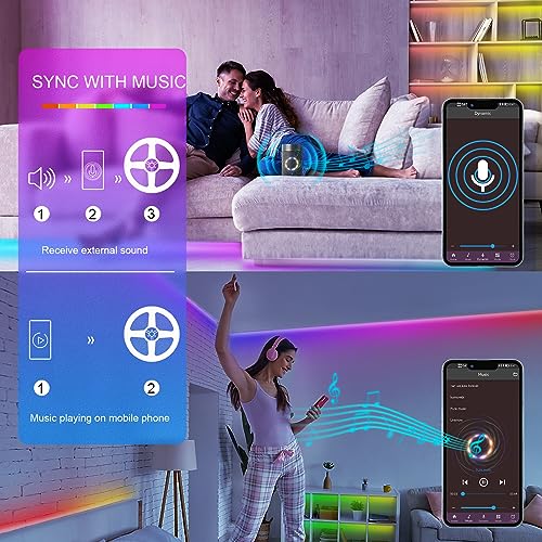 HBOWMDJIA 100ft Led Lights for Bedroom, Led Strip Lights Music Sync Corlor Changing, Led Light Strip with Remote & App Con...