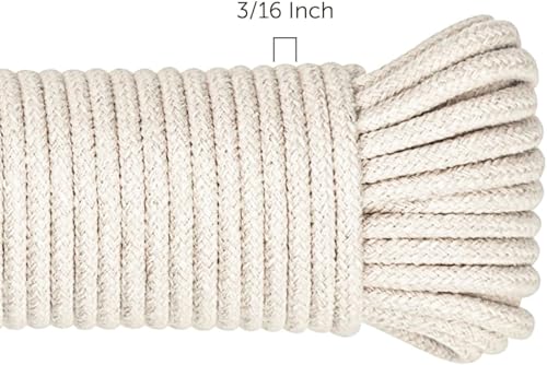 SteadMax 100ft Natural Cotton 3/16 Inch Rope, General-Purpose Utility Cord, Clothesline Rope, Ideal for Tents, Hammocks, H...