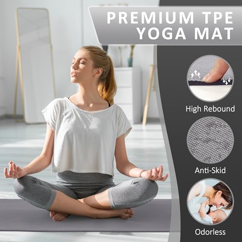 Signature Fitness All Purpose 0.25 Inch Thick High Density No Tear Exercise Yoga Mat with Strap & Lightweight Features for...