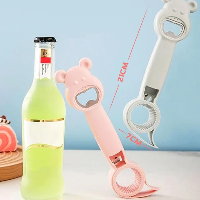 4 in 1 Beer Bottle Opener, 2023 New Multifunction Handheld Can Beer Opener for Jelly Jars Wine Beer Cans Sauce Bottles (Pink+Purple)