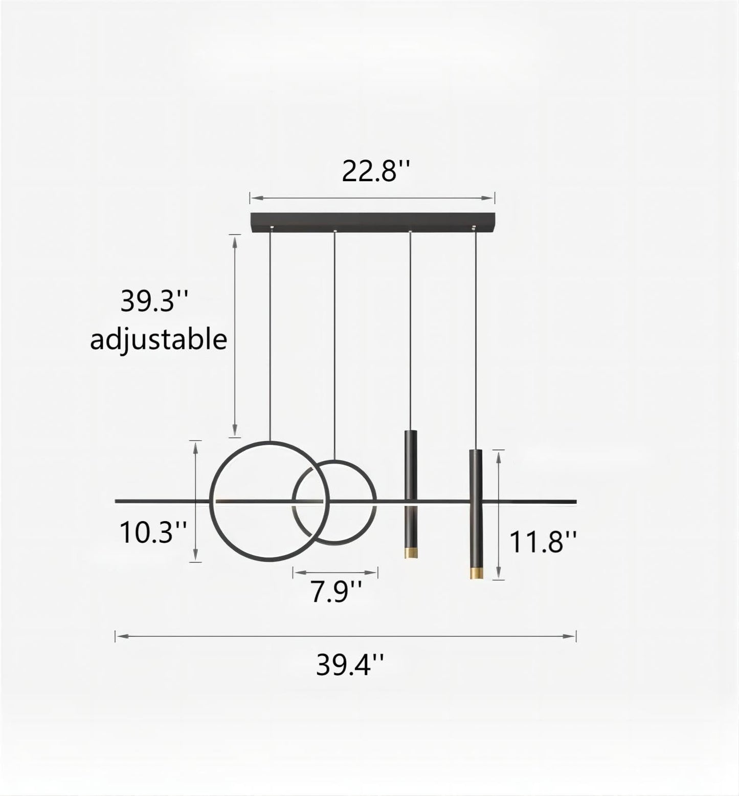 Generic LED Island Light, 5 Lights, Remote Control, Dimmable, 39.4 Inch, Iron/Acrylic/Silicone, All Gold, Model DD050702