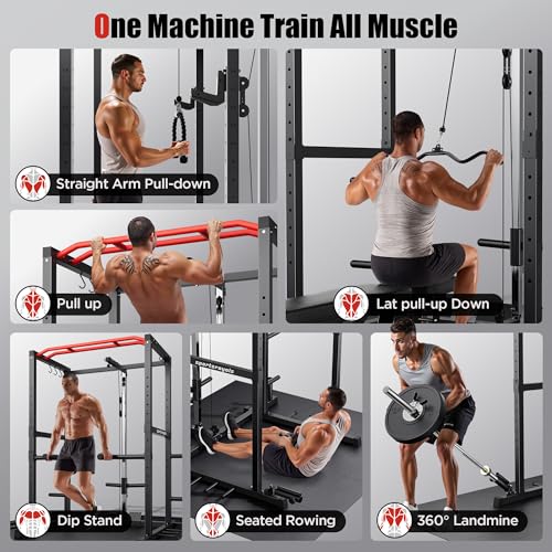 Sportsroyals Power Cage,1600lbs Multi-Function Power Rack with Adjustable Cable Crossover System and More Training Attachm...