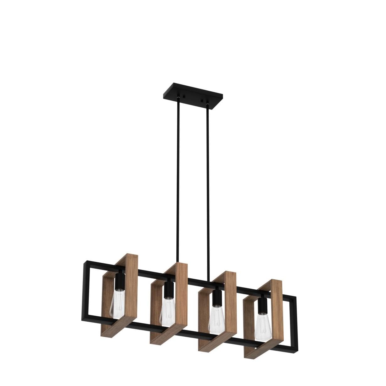 9MMML Kitchen Island Chandelier, 4-Light Wooden Frame, Matte Black Finish, Model P2028-04-WD