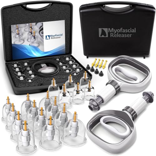 Myofascial Releaser Professional Cupping Therapy Set - 18 Multi-Sized Vacuum Cups with Two Hand Pumps and Detailed Cupping...