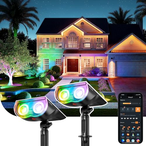 Linkind Smart Solar Spot Lights Outdoor SL5C, Solar Lights Outdoor Spotlight Cool/Warm White/Color Changing, APP/Voice Con...