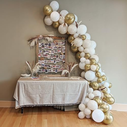 Togvu White and Gold Balloons, 12 Inch White Sand Gold Metallic Latex Balloons, Beige Gold Party Balloons for Boho Birthda...