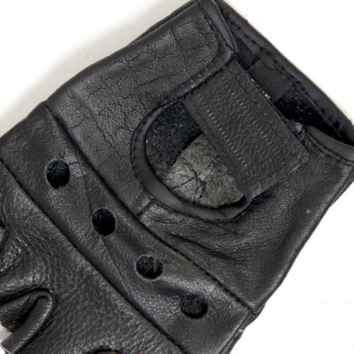 Hot Leathers GVM1004 Unlined Fingerless Leather Gloves with Padded Palm-Black-3XL