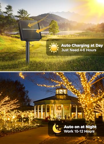 Minetom Solar String Lights Outdoor Waterproof- 40 FT 100 LED Solar Powered String Lights with 8 Lighting Modes, IP65 Wate...