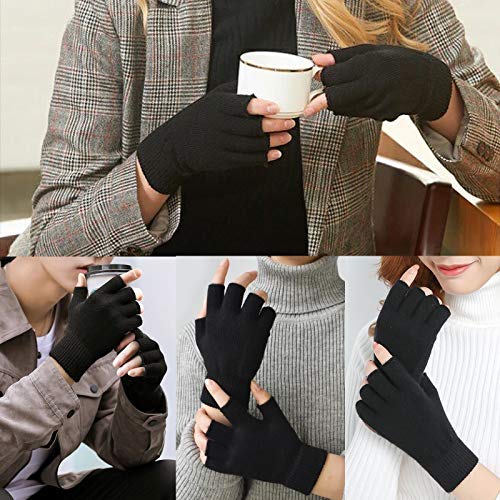 monochef Fingerless Gloves Half Finger Winter Warm Knit Thermal Working Running Biking Driving Typing Men Women Black