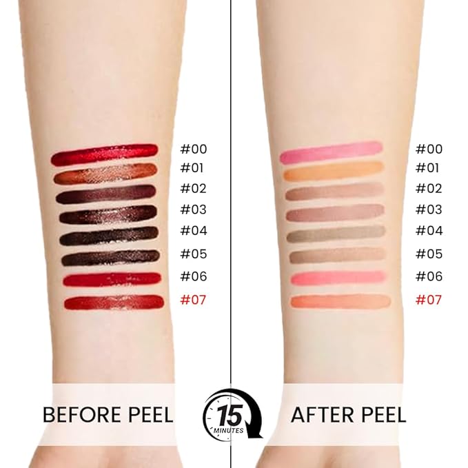 Matte Lip Stain Peel Off Lip Liner, Orange Red Peel Off Lip Stain Tattoo,Long Lasting & Waterproof Peel Off Lip Gloss Lip Liner,Transfer-Proof All Skin Types.0.12 fl oz #07