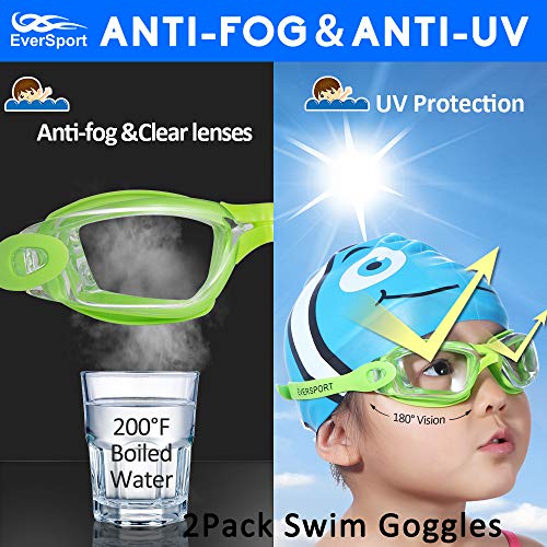 EverSport Kids Swim Goggles, Pack of 2 Swimming Goggles for Children Teens, Anti-Fog Anti-UV Youth Swim Glasses for Age4-16