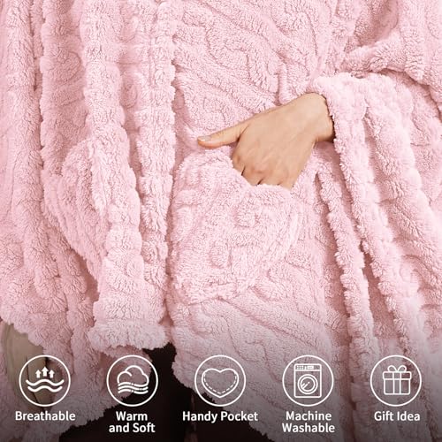 Dgsfmi Wearable Blanket Poncho Cape Wrap for Adult, Cozy Sherpa Fleece Pocketed Shawl TV Throw Blankets for Office and Lou...
