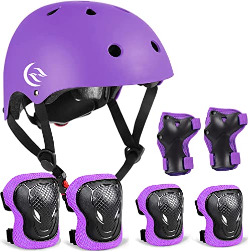 Kids Bike Helmet Skateboard Knee Pads - Kids Helmet Elbow Pads Wrist Guards Adjustable for 5~15yrs Girl Boy Kids Protectiv...
