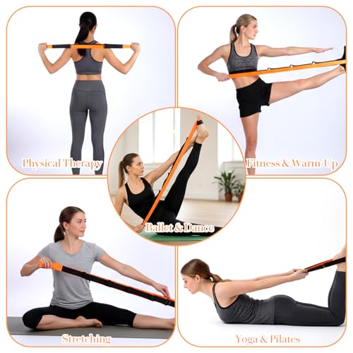 Stretch Straps with 12 Loops, Non Elastic Yoga Straps with Door Buckle for Leg Stretching, Yoga Stretching Band for Physic...