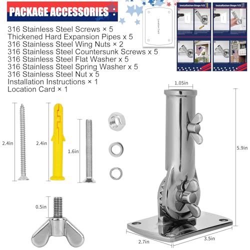 316 Stainless Steel Flag Pole Holder, Marine Grade Ultra Heavy Duty Flag Pole Mount, Outside House Flag Pole Bracket, Flag...