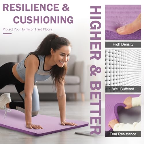 BalanceFrom Yoga Mat 1-Inch Extra Thick High-Density Exercise Mat with Non-Slip Surface & Carry Strap, Taro Purple