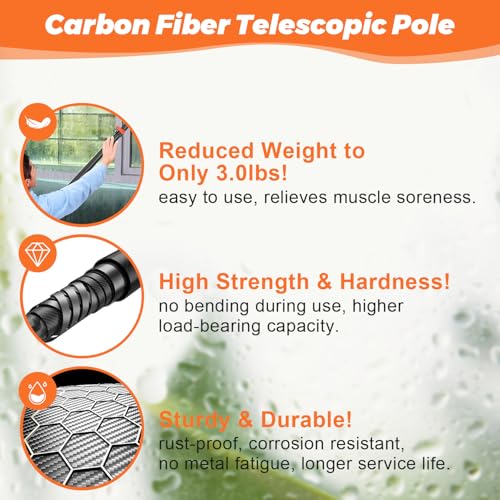 Msnaile Carbon Fiber Christmas Light Pole Hanger Tool, Extendable 4.7-24 FT High Reach Telescoping Pole with Hook for Roo...