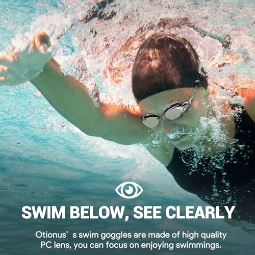 Otionus Swim Goggles for Adult Men Women Youth, Bungee Strap Swimming Goggles No Hair Pulling Mirrored/Clear Lens Goggles