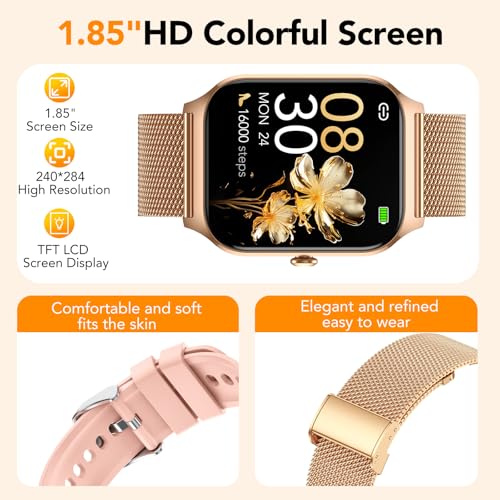 CASCHO Smart Watches for Women (Android/iOS), 1.85" HD Smart Watch with Calls/Messages/AI Voice Control, Sleep/Heart Rate,...