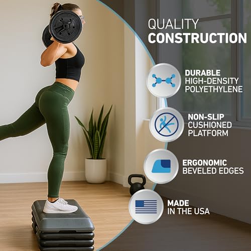 The Original STEP Exercise Step Platform, Health Club Size Stepper for Exercise at Home with 4 Stackable Risers for Height...