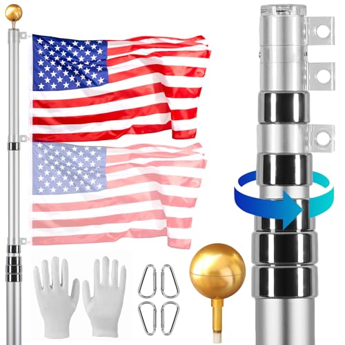 VEVOR 30FT Telescoping Flag Pole Kit, Heavy Duty Aluminum Alloy in Ground Flag Poles for Outside, 3 Display Modes Flagpole...