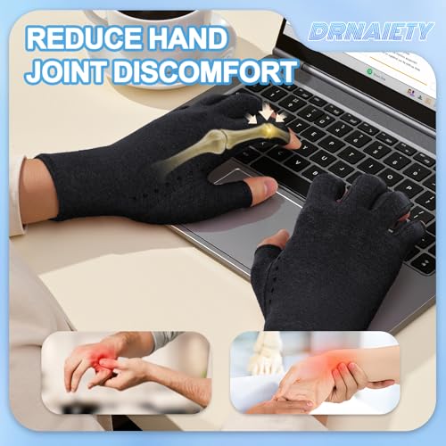 DRNAIETY 2-Pair Arthritis Compression Gloves- for Hand Arthritis, Carpal Tunnel Pain, Rheumatoid Arthritis, RSI, Fingerles...