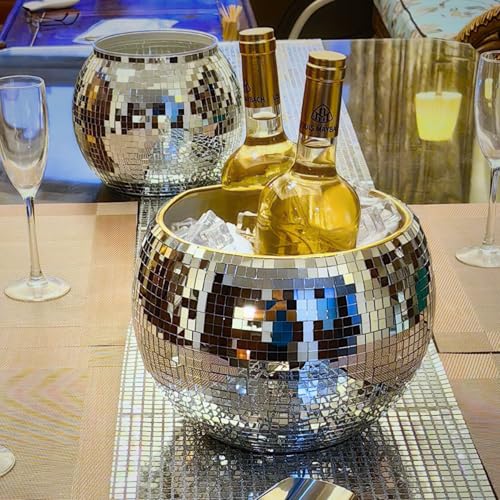 Favation Disco Ice Bucket for Parties - 9.8 Inch Disco Ball Theme Party Decorations, Mirror Sliver Disco Ball Decor,Dazzli...