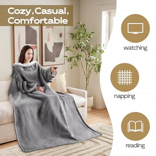 NORD ECO Wearable Blanket with Sleeves, Cozy Wearable Blanket with Arms and Pockets for Women Men, Warm TV Wrap Throw Blan...