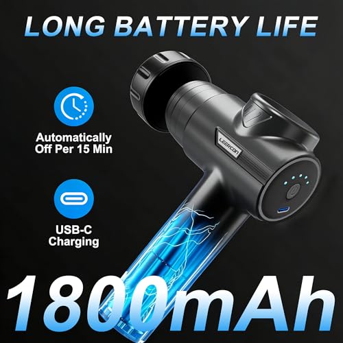 LEERCON Massage Gun with Heat, Deep Tissue Massager Gun Back Massager for Pain Relief with 5 Interchangeable Heads & 6 Spe...
