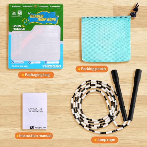 YUEDONG Adjustable Soft Beaded Jump Rope Recommended by World Champion Luke Boon for Adults Children - Tangle-Free Skippin...