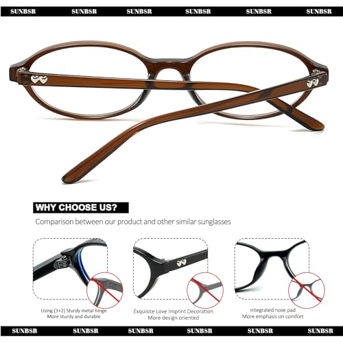SUNBSR Retro Oval Glasses for Women Men Vintage Oval 90s Blue Light Glasses Y2K Small Face Fake Eyeglasses