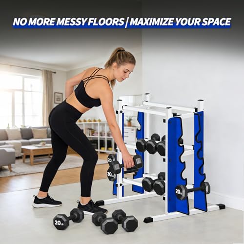 Adjustable Dumbbell Rack, 3-Tier Holder with Double Side Extension Fit Different Weight Dumbbells & Kettlebells, Heavy-Dut...