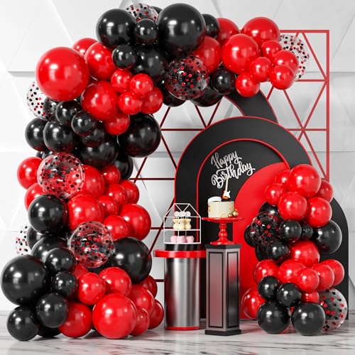 Bezente Red Black Balloons Garland Kit,100Pcs Black Red Balloons and Red Black Confetti Balloons Arch for Wedding Birthday...
