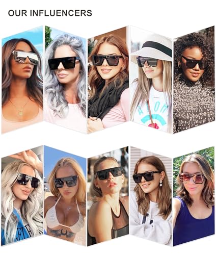 SOJOS Square Big Sunglasses Women Thick Frame Flat Top Mirrored Sunnies Shades Goggle Siamese Lens SJ2117