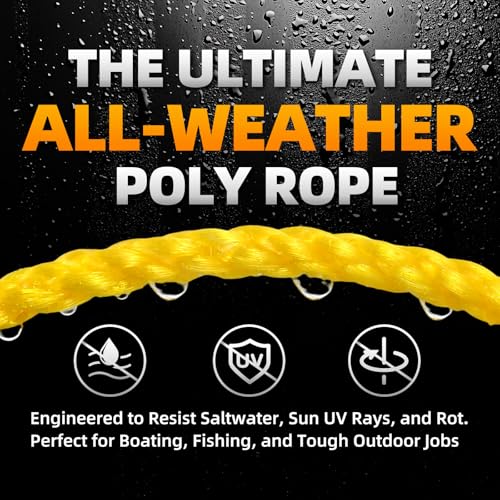 Polypropylene Rope - Bright Yellow, 1/4" x 100ft - All-Purpose Utility Rope for Marine, Outdoor, and DIY